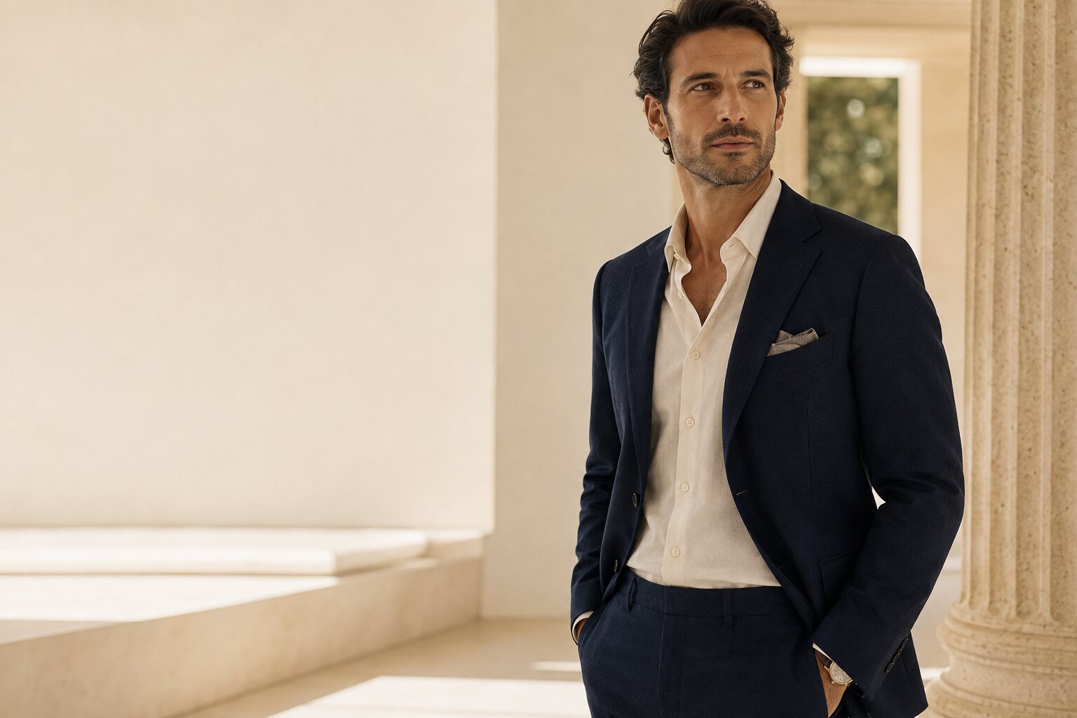 Man wearing a refined navy jacket
